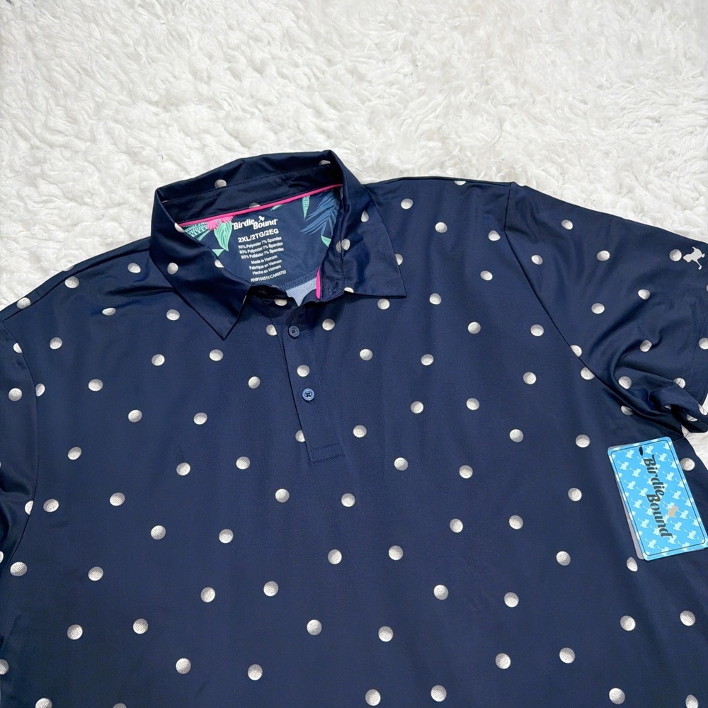 Birdie Bound Polo Shirt Mens Size 2XL Blue All Over Print Golf Ball AOP New!!